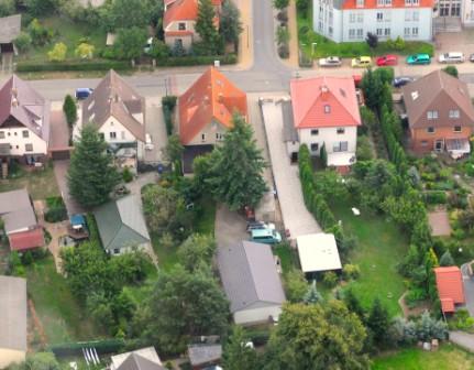 Luftbildaufnahme der Ferienwohnung in Waren (Müritz)